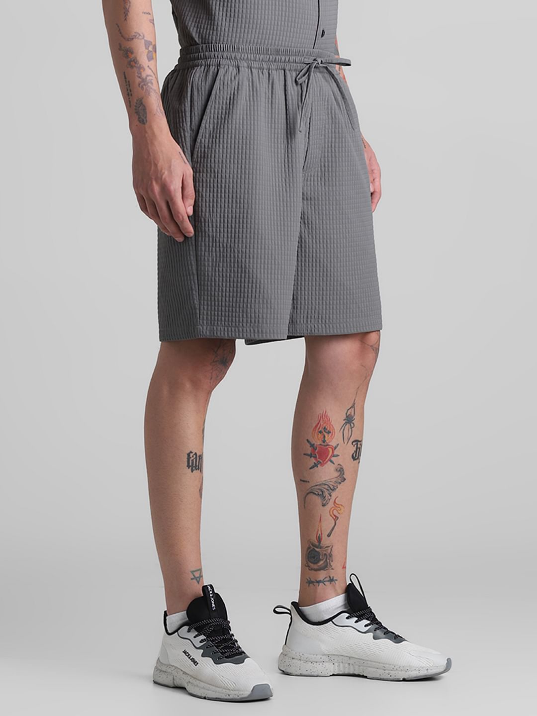 Grey Dobby Co-ord Set Shorts