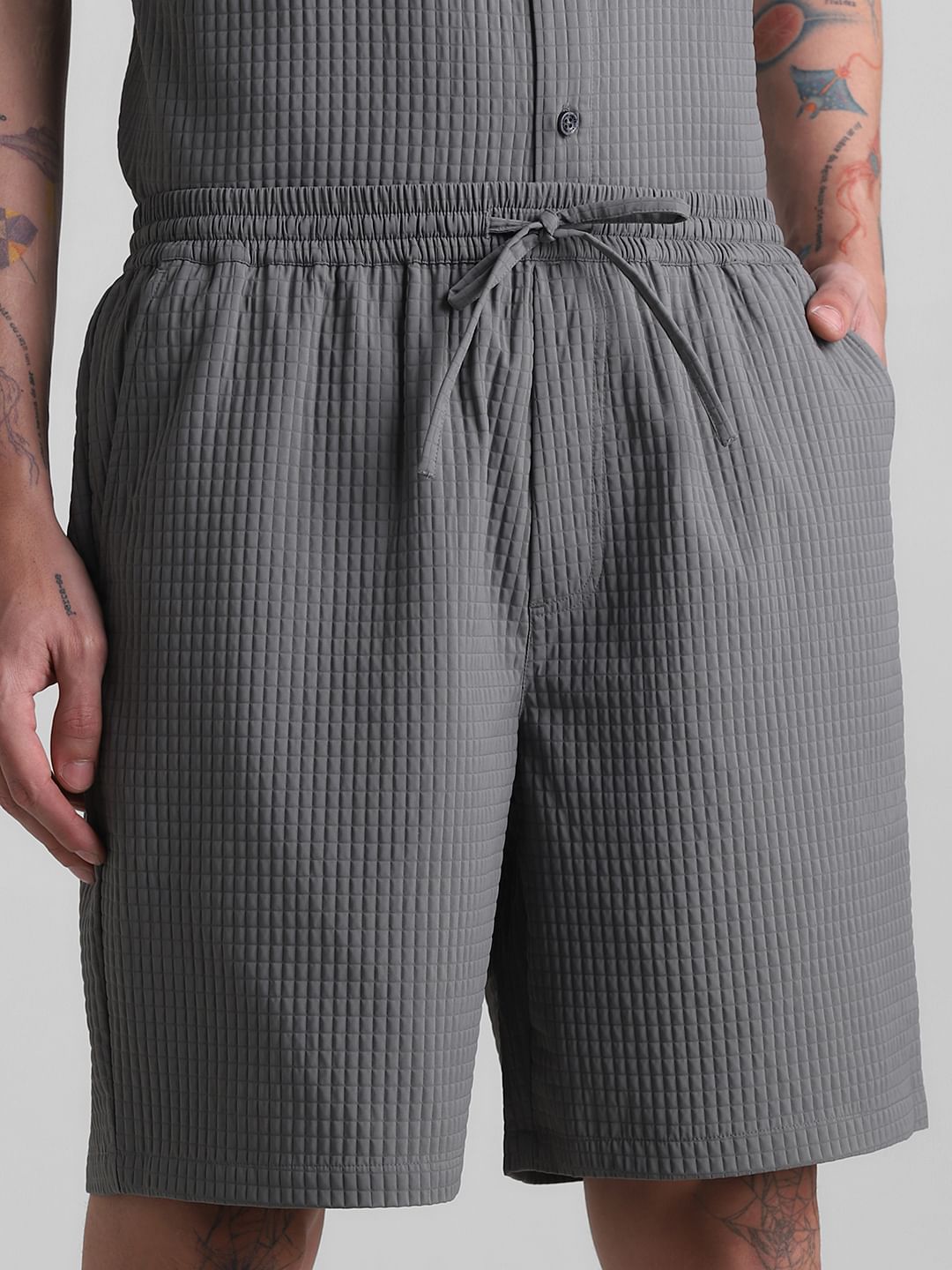 Grey Dobby Co-ord Set Shorts