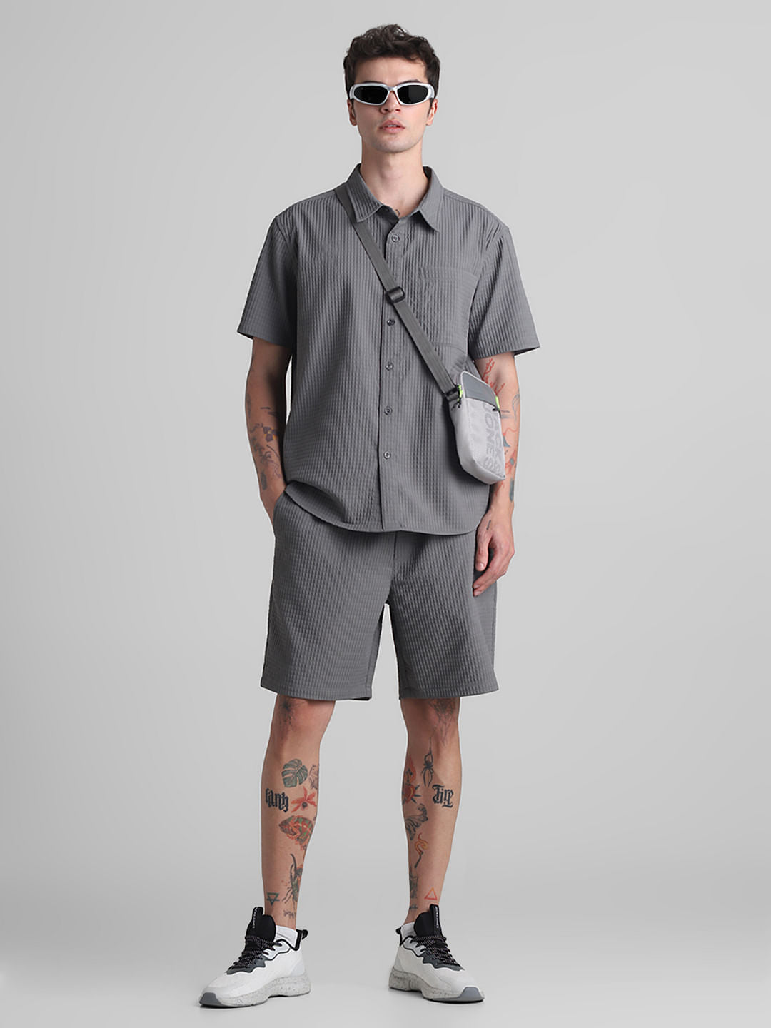 Grey Dobby Co-ord Set Shorts