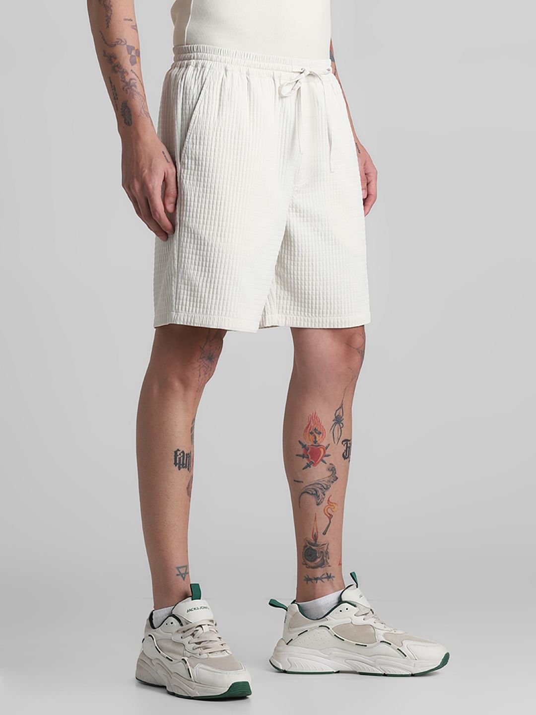 White Dobby Co-ord Set Shorts