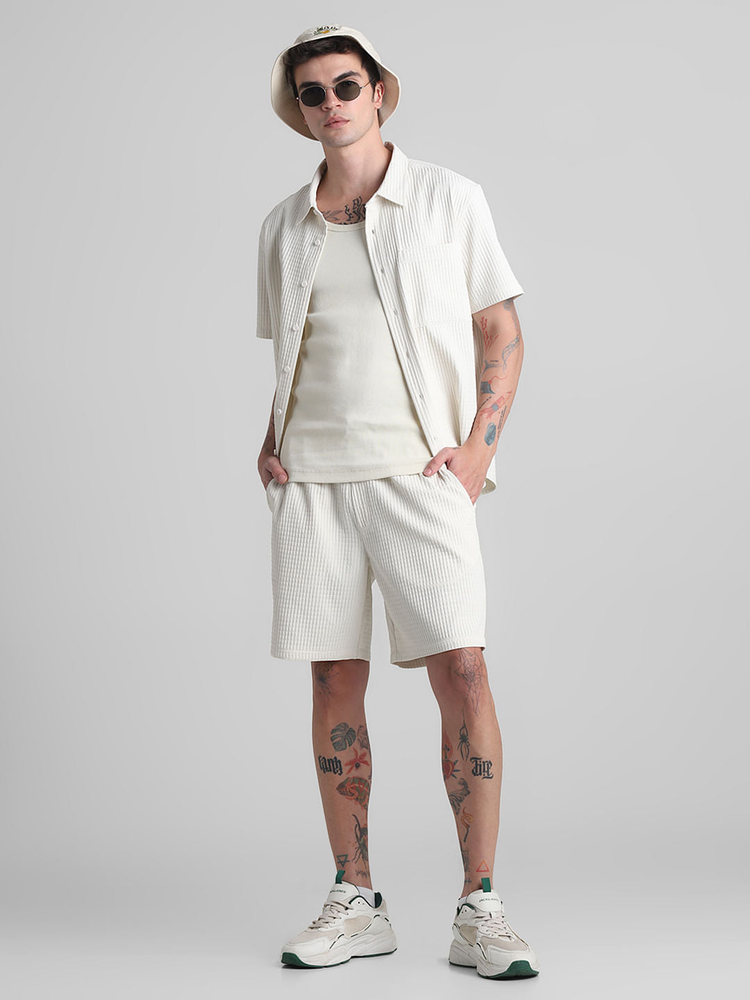 White Dobby Co-ord Set Shorts