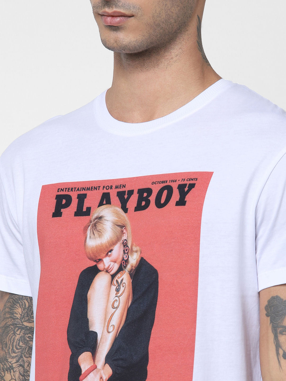 X Playboy White Graphic Print Crew Neck T-Shirt