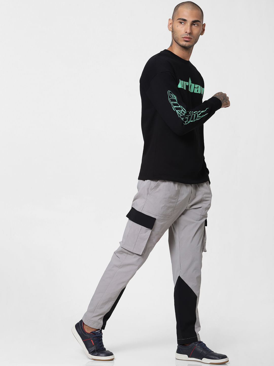Black Text Print Crew Neck T-shirt