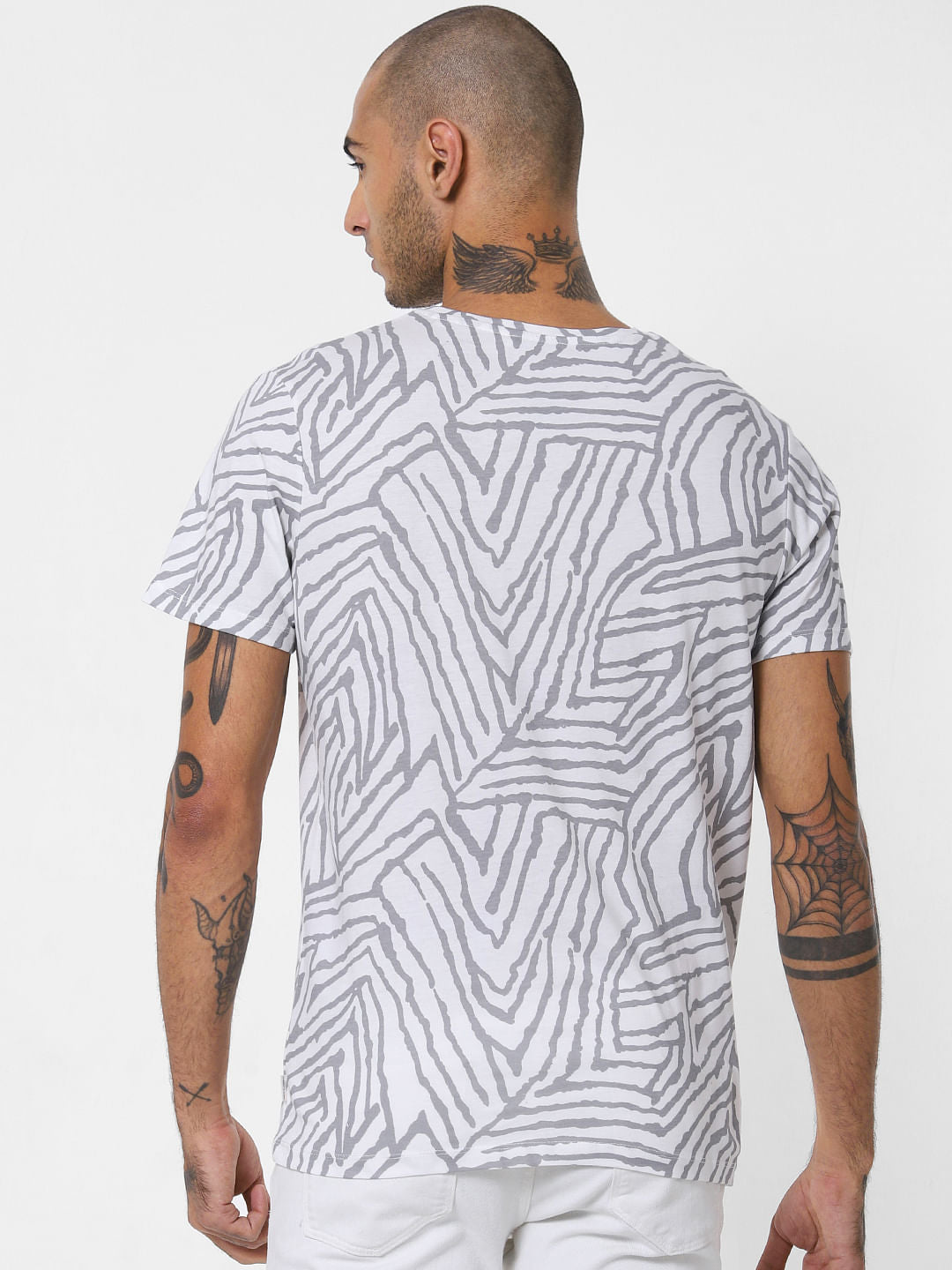 White All Over Print Crew Neck T-shirt
