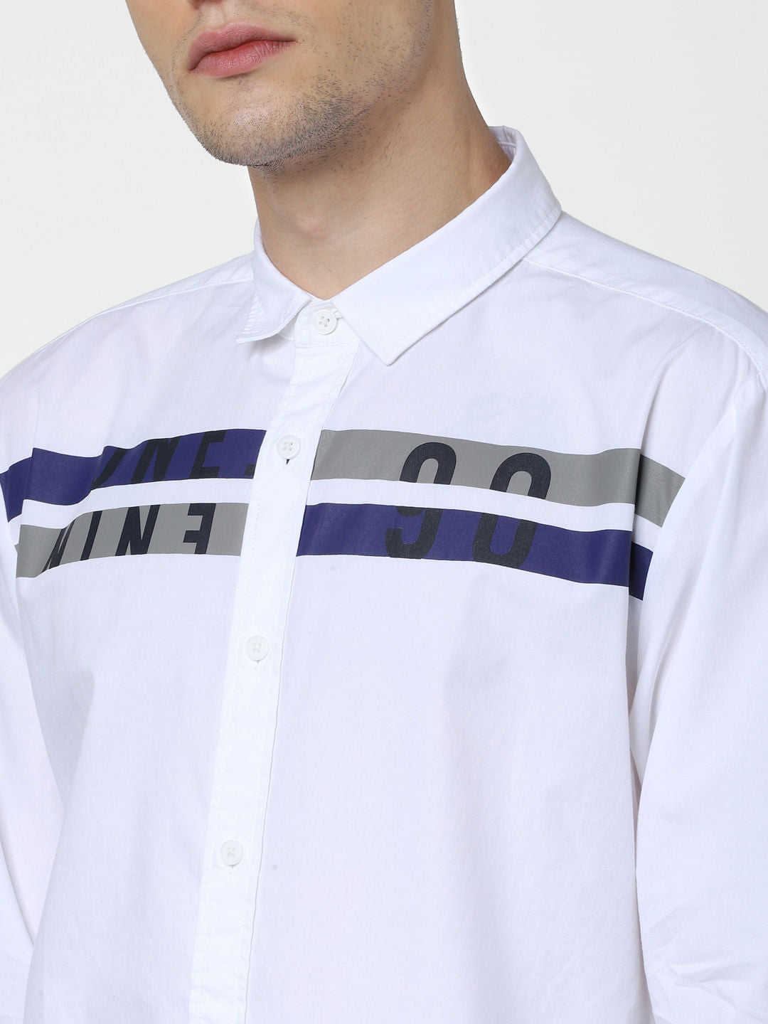 White Patch Print Full Sleeves Shirt