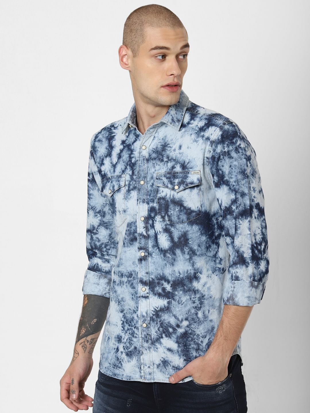 Blue All Over Print Full Sleeves Shirt