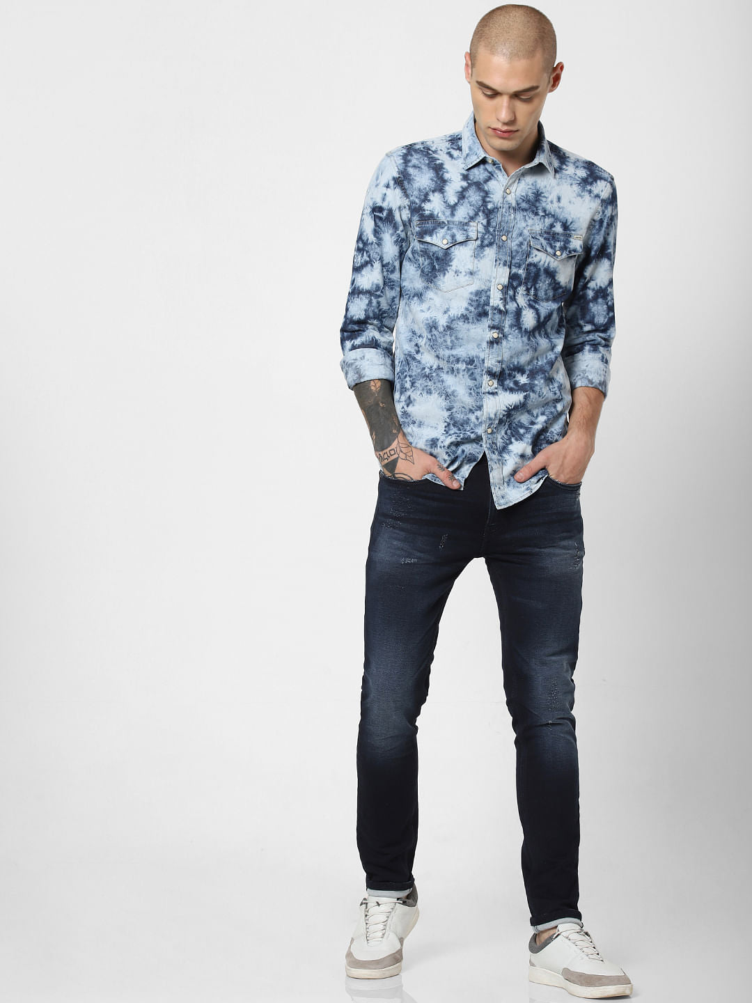 Blue All Over Print Full Sleeves Shirt