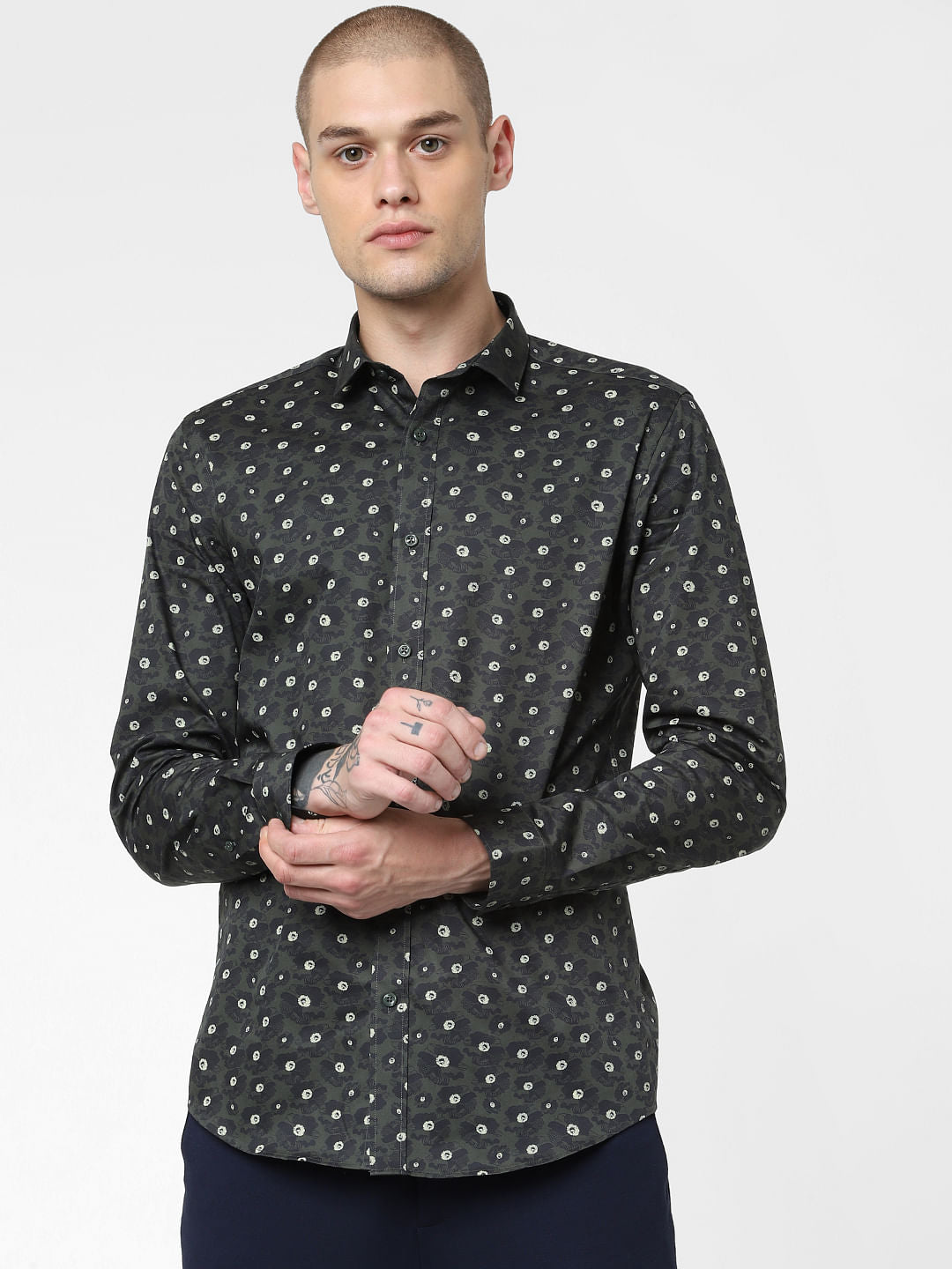 Green Floral Print Full Sleeves Shirt