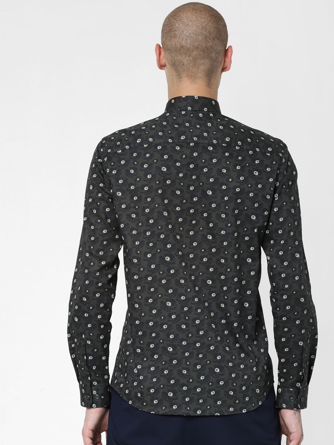 Green Floral Print Full Sleeves Shirt