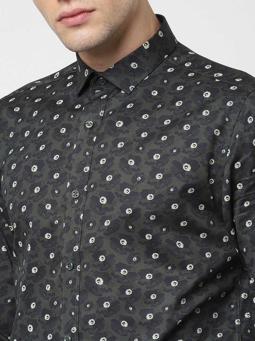 Green Floral Print Full Sleeves Shirt