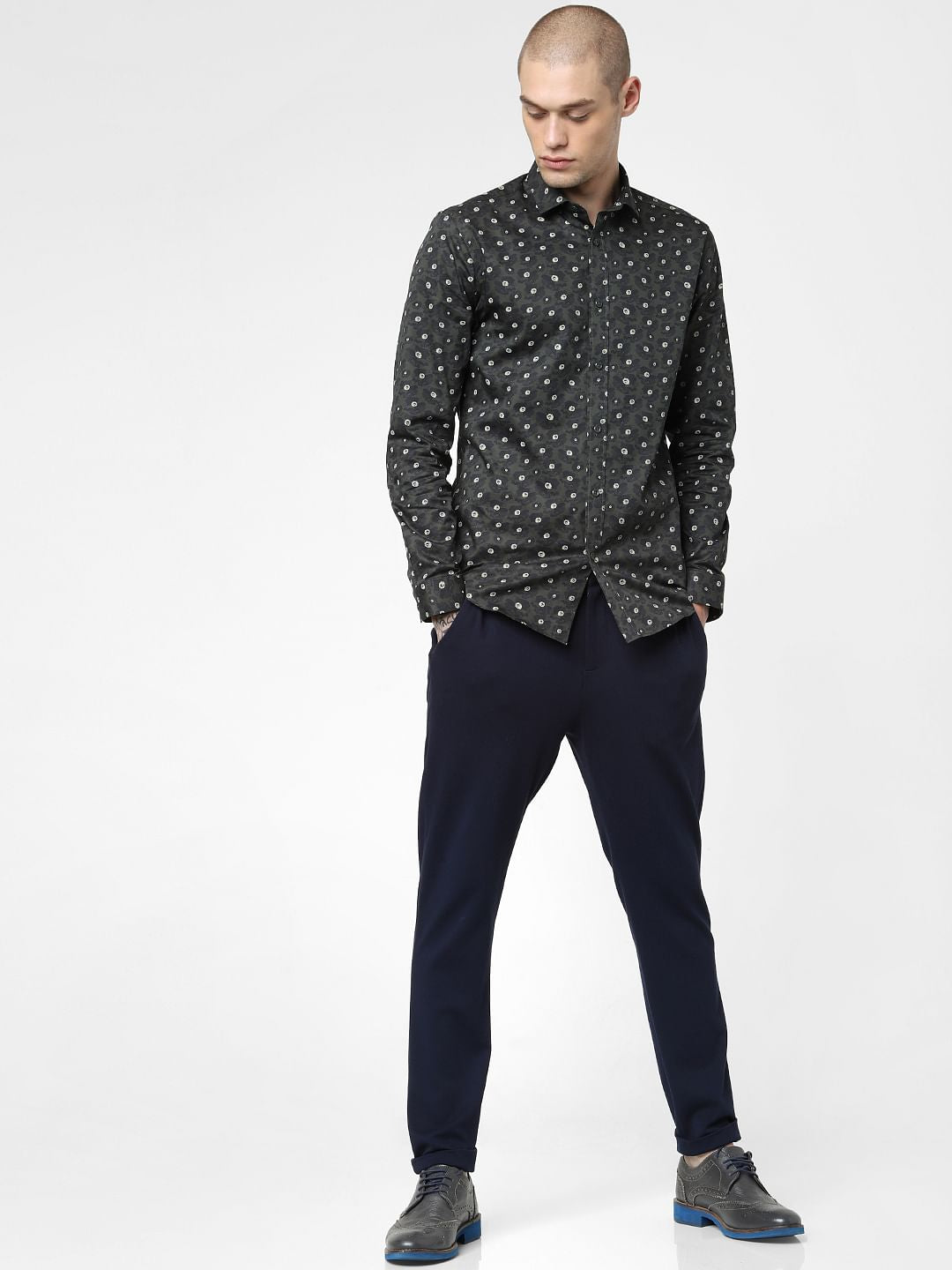 Green Floral Print Full Sleeves Shirt