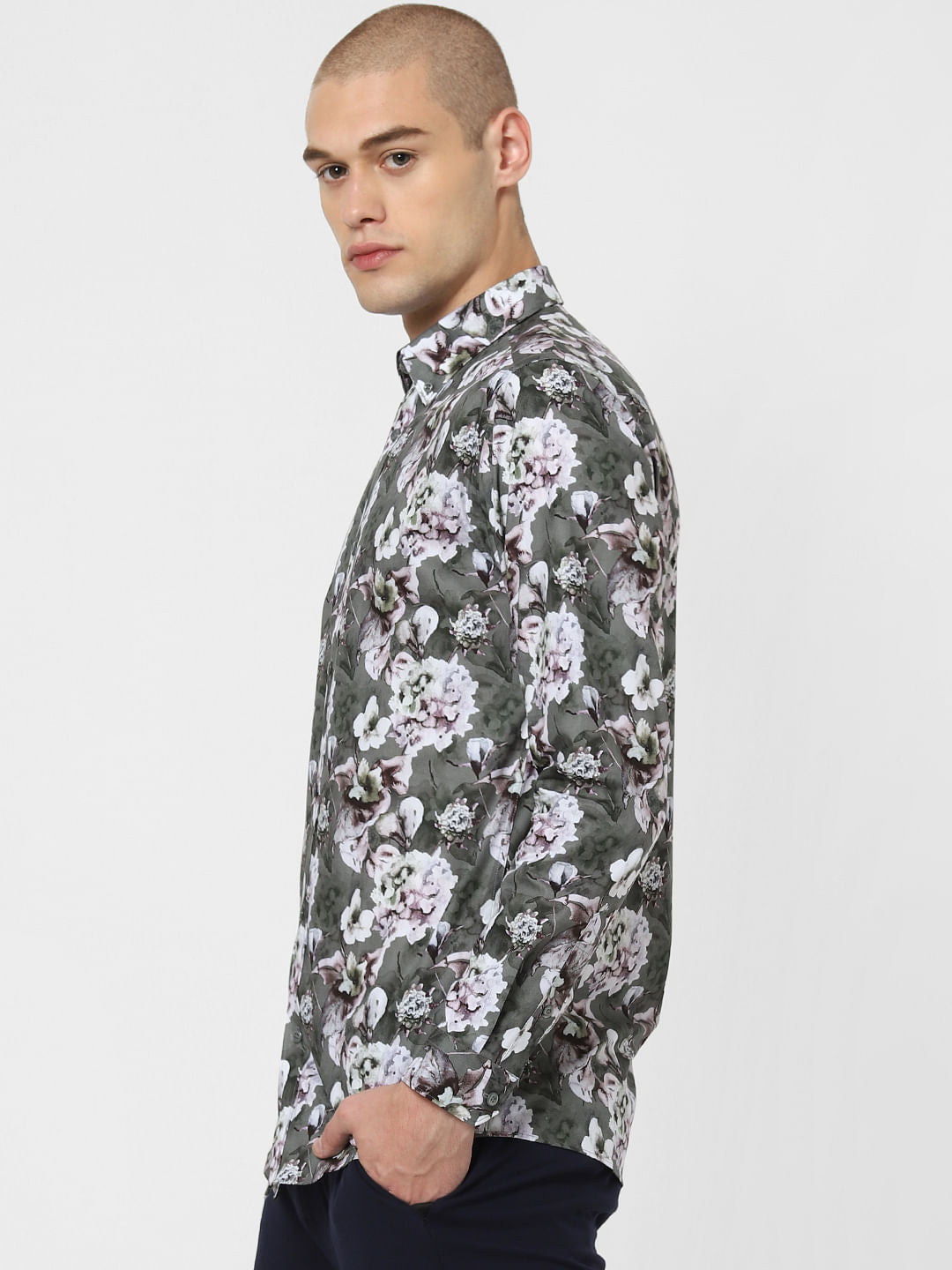 Green Floral Print Full Sleeves Shirt
