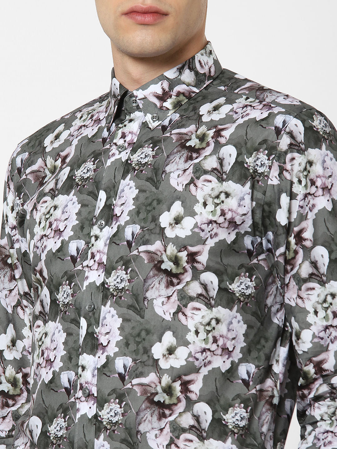 Green Floral Print Full Sleeves Shirt