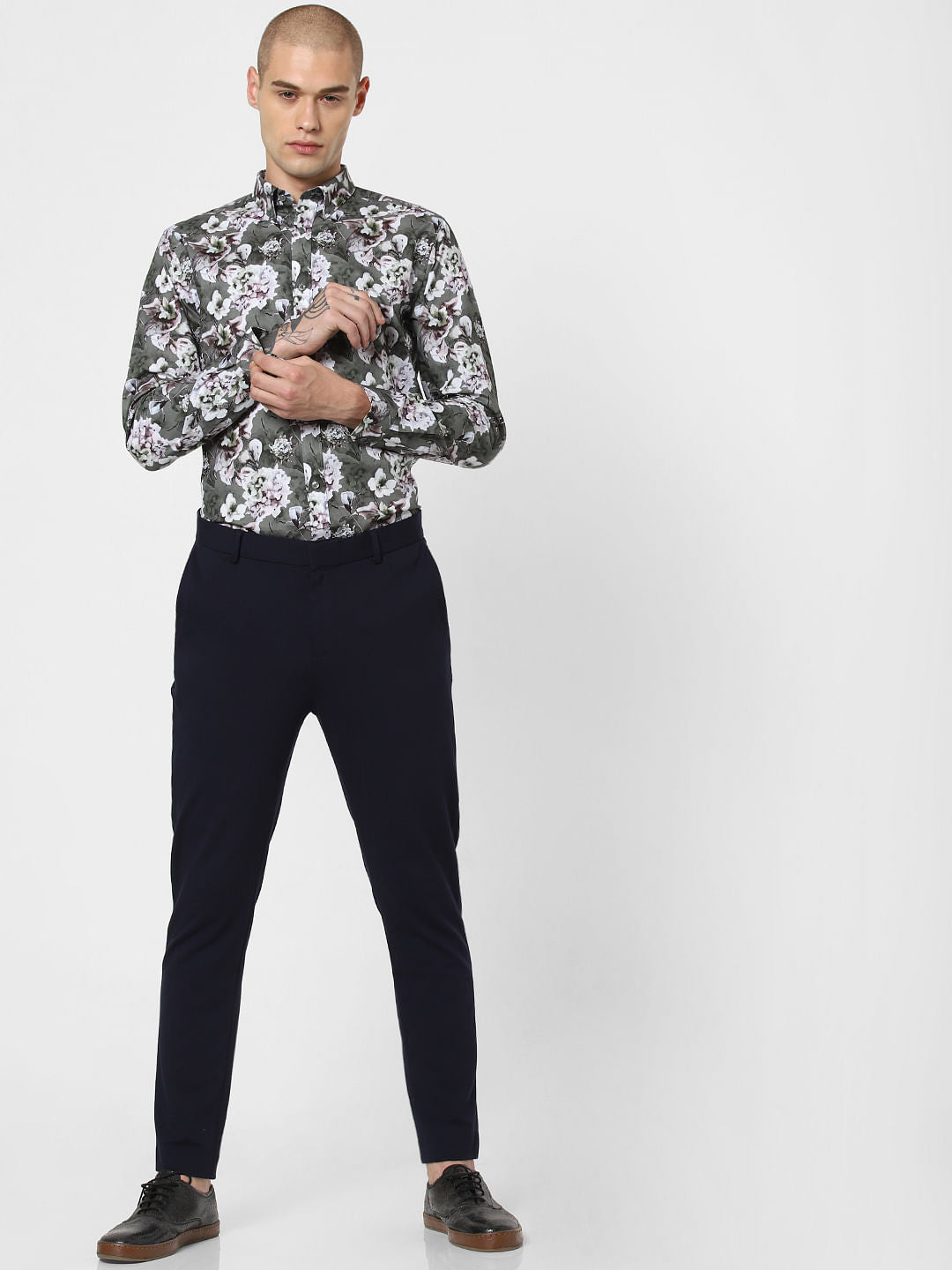 Green Floral Print Full Sleeves Shirt