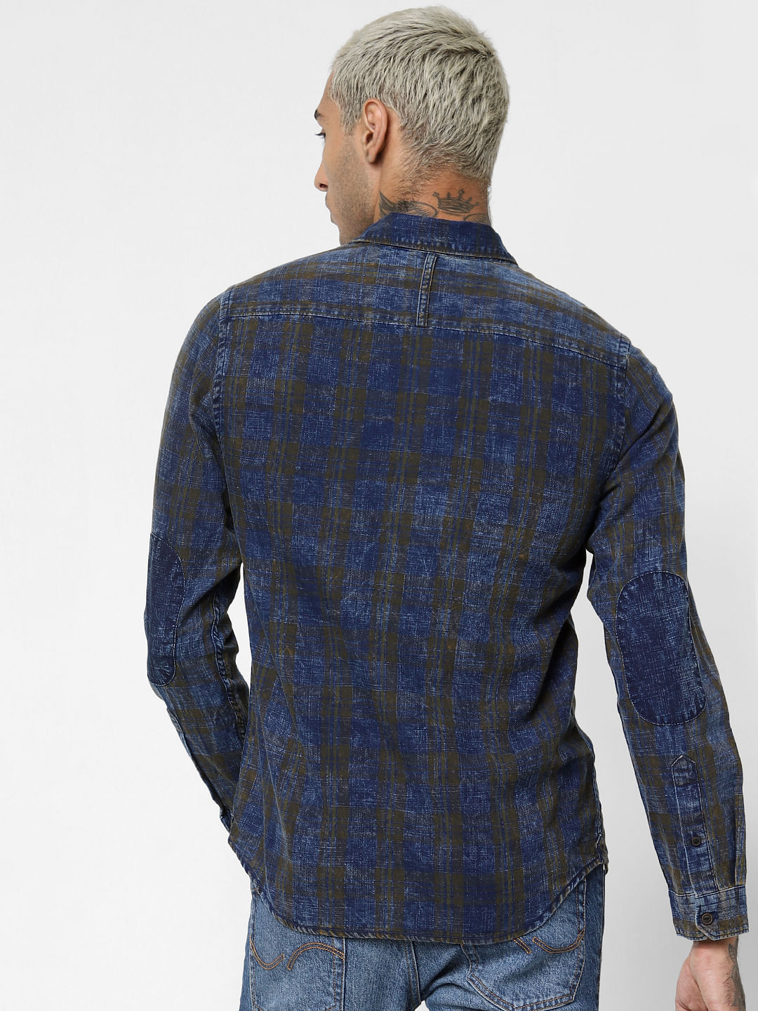 Dark Brown Check Denim Full Sleeves Shirt