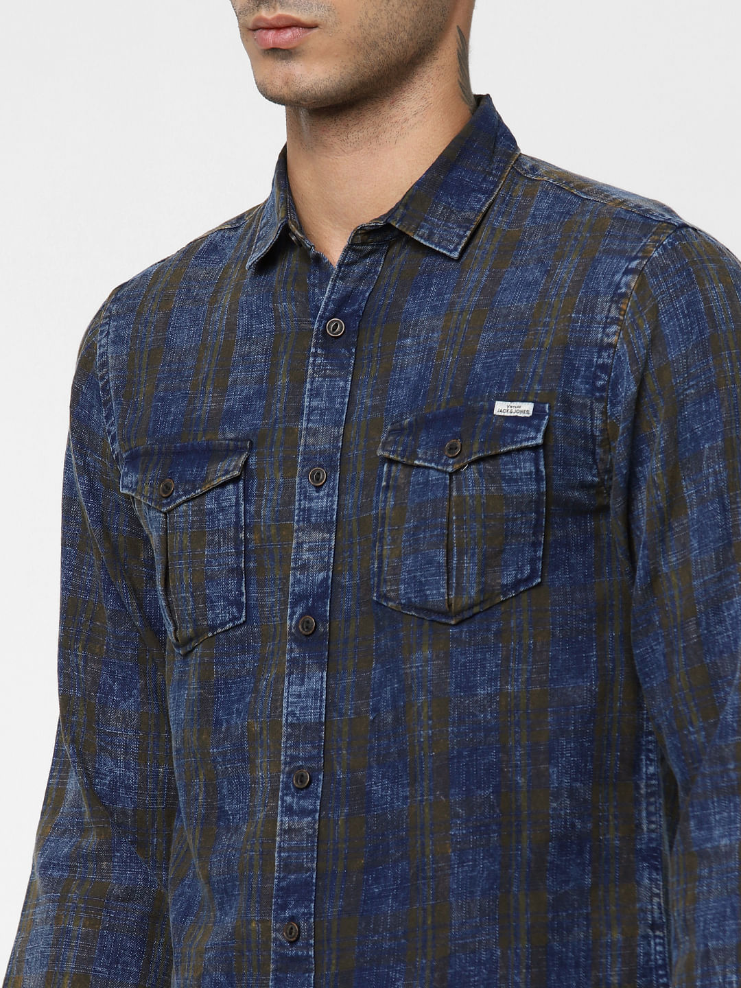 Dark Brown Check Denim Full Sleeves Shirt