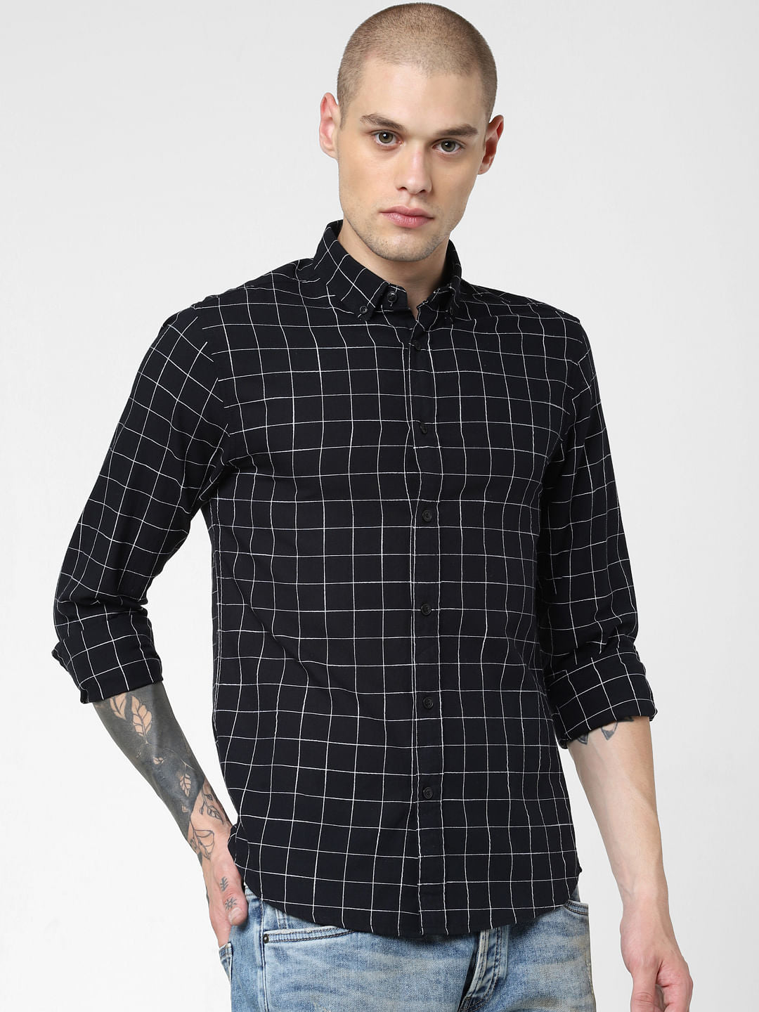 Black Check Print Full Sleeves Shirt
