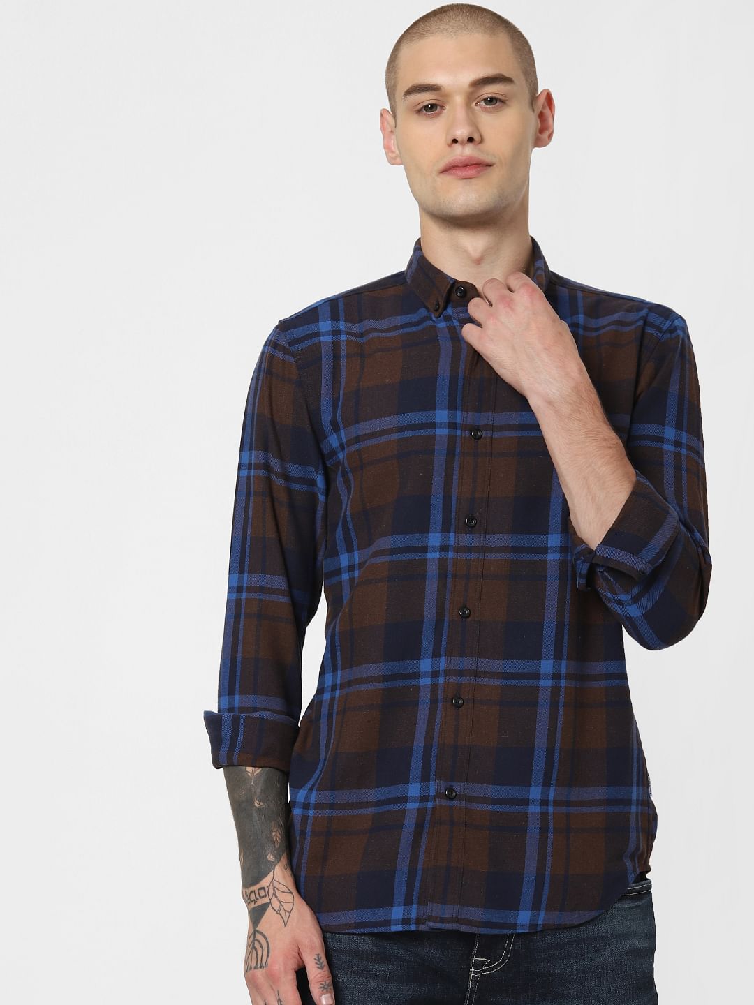 Navy Blue Check Full Sleeves Shirt