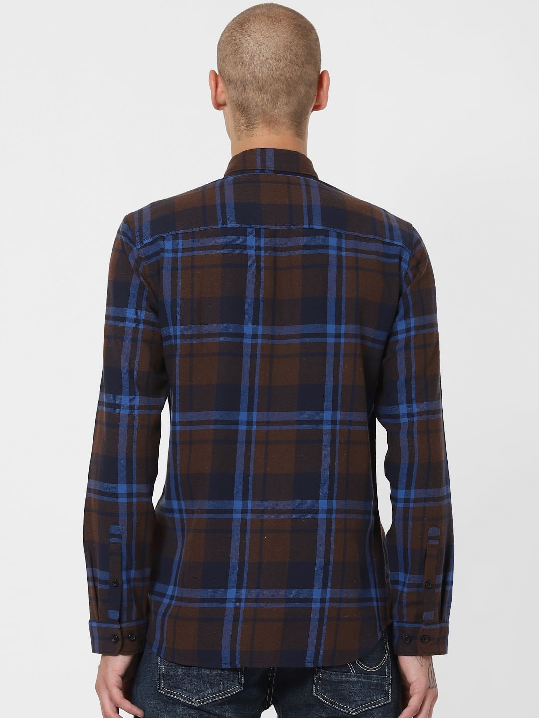 Navy Blue Check Full Sleeves Shirt