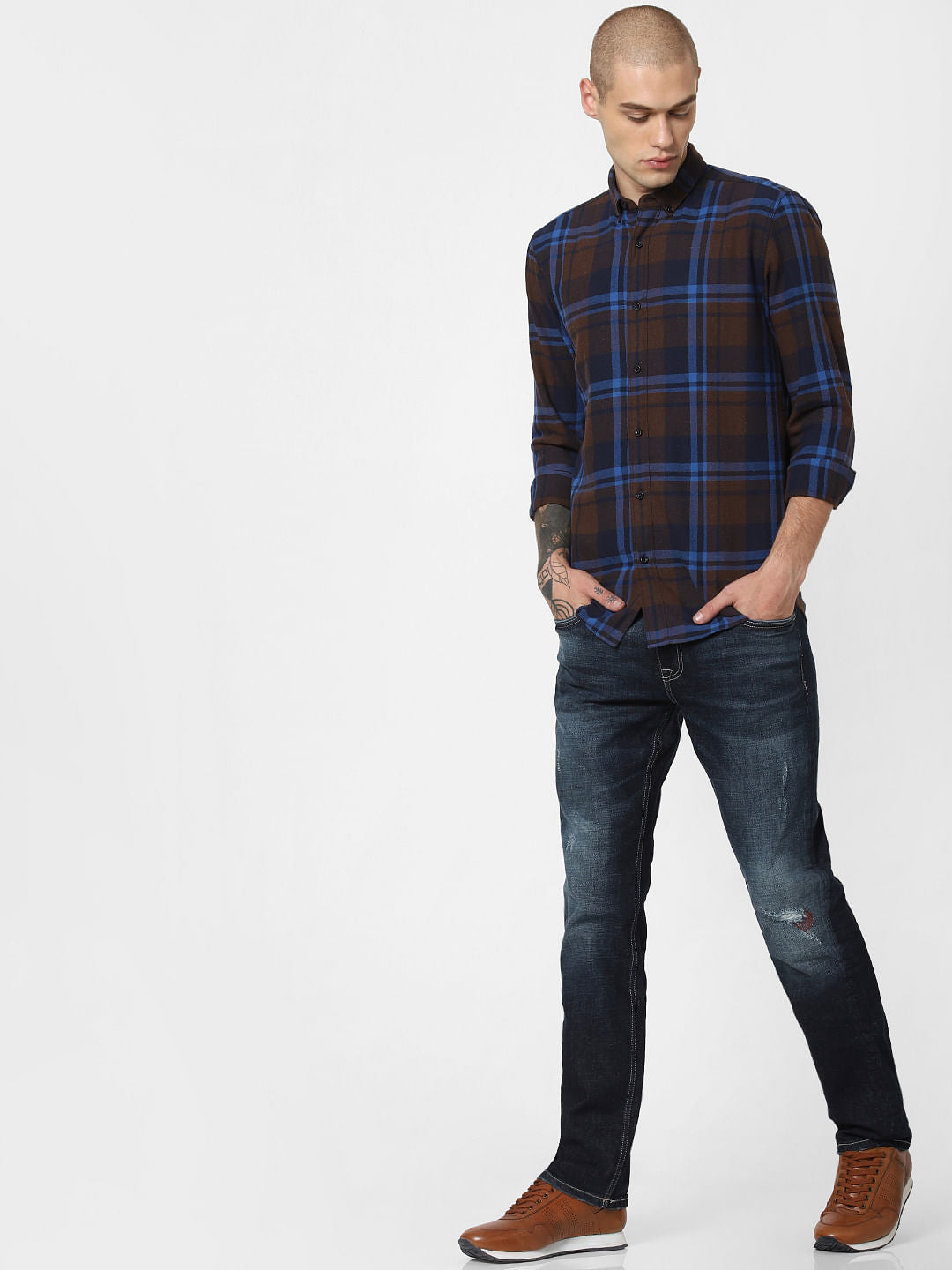 Navy Blue Check Full Sleeves Shirt