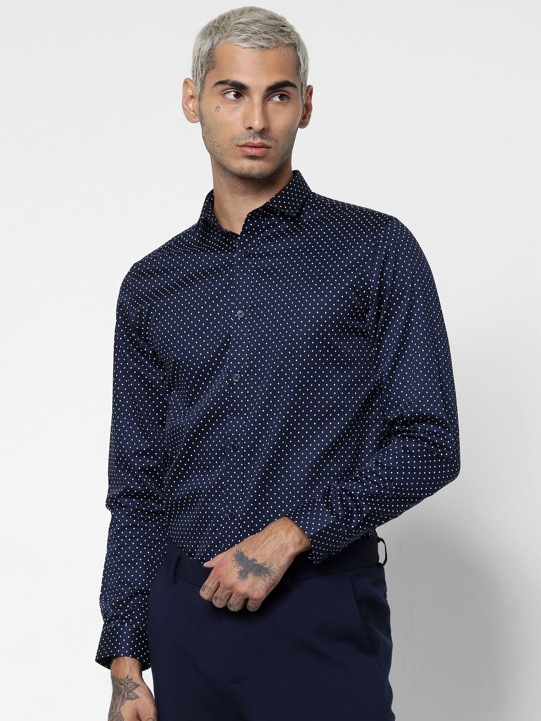Navy Blue All Over Print Full Sleeves Shirt