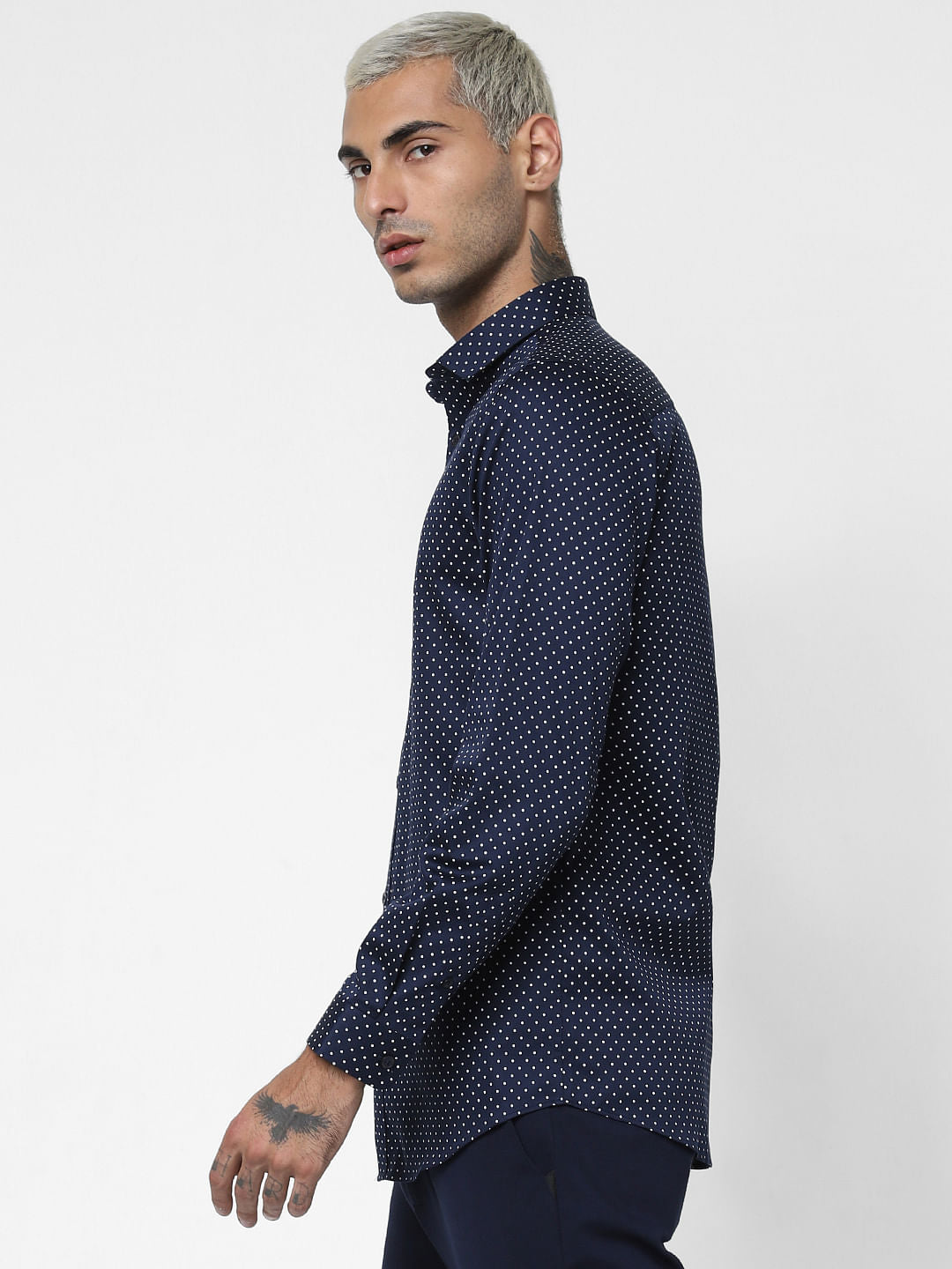 Navy Blue All Over Print Full Sleeves Shirt