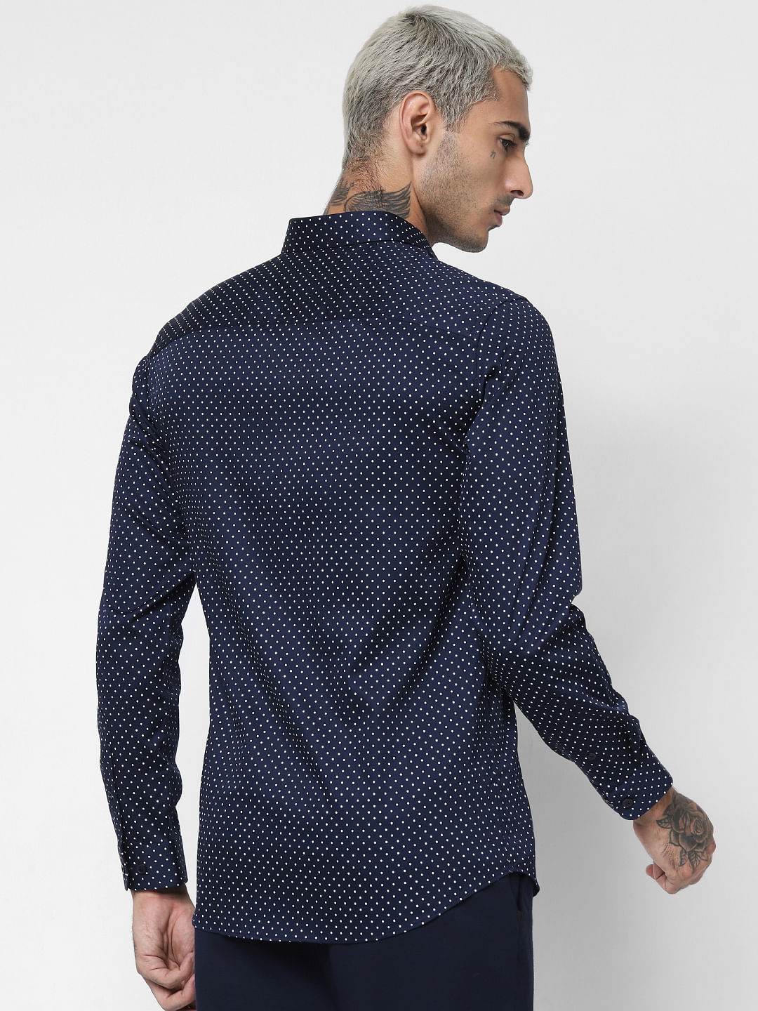 Navy Blue All Over Print Full Sleeves Shirt