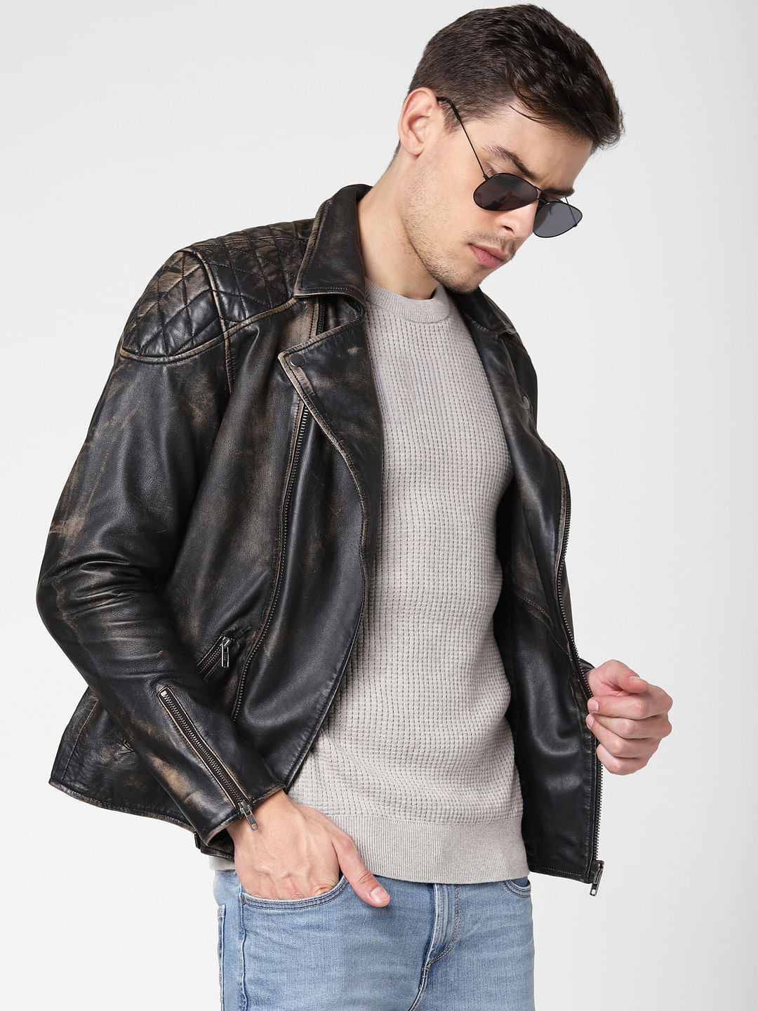 Black Washed Leather Jacket