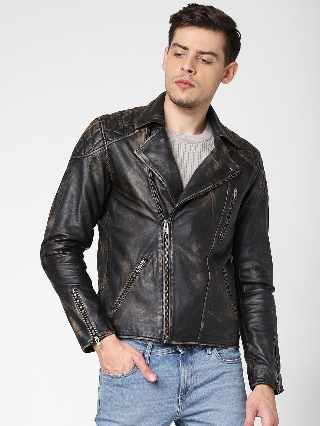 Black Washed Leather Jacket