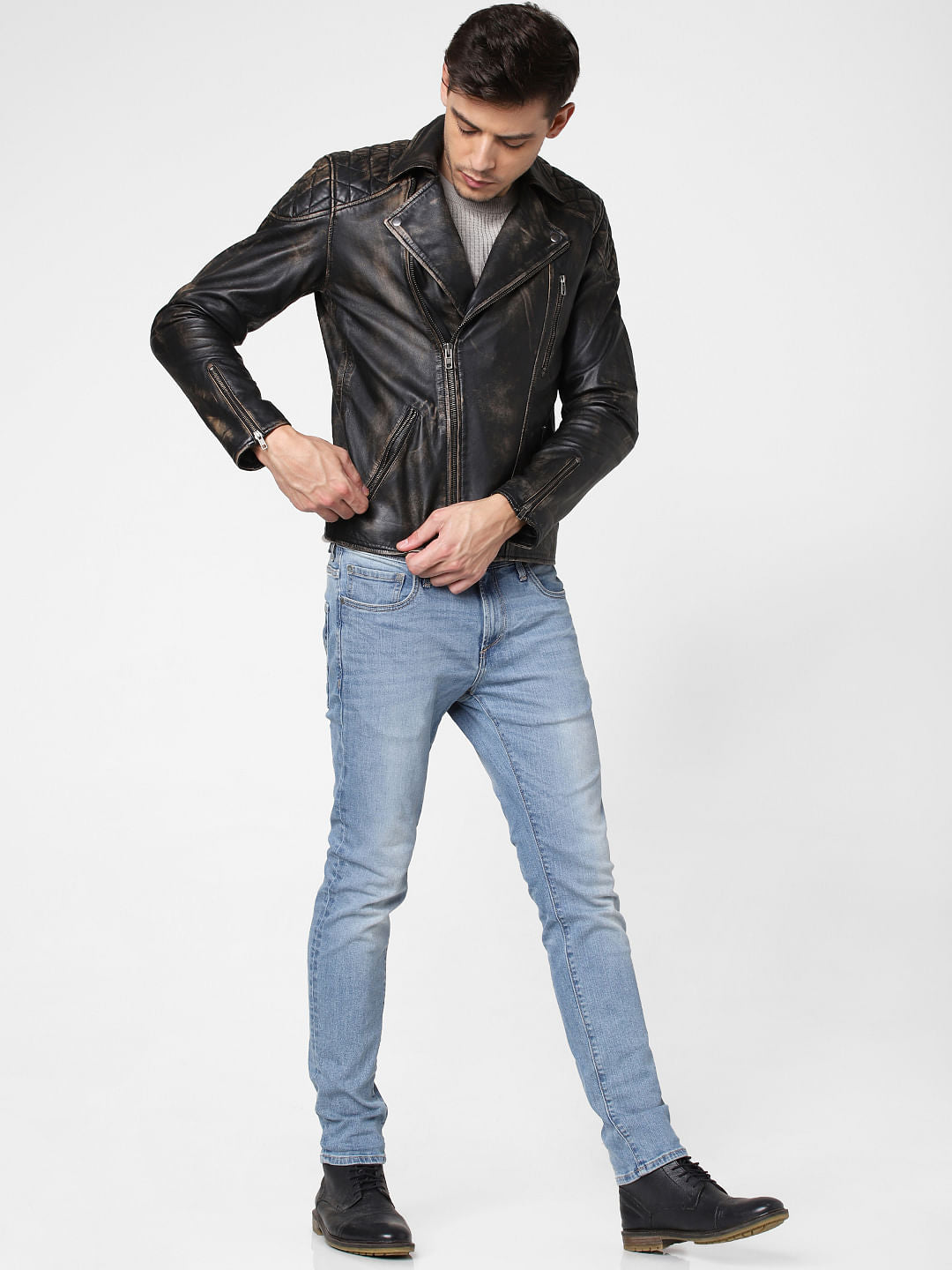 Black Washed Leather Jacket