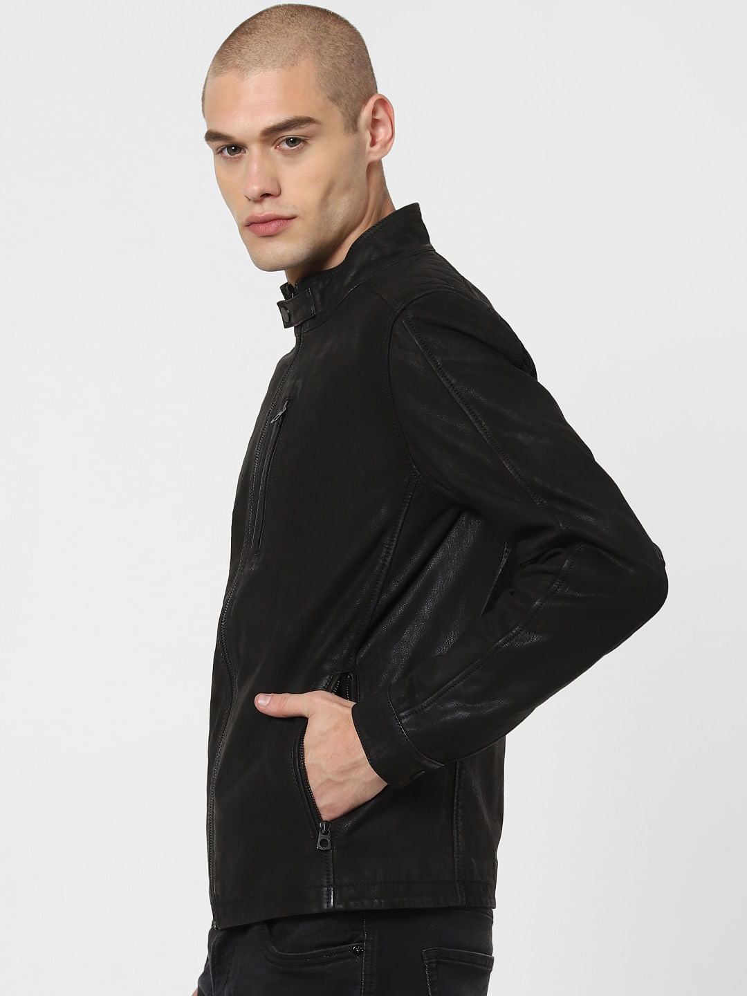 Black Washed Leather Jacket