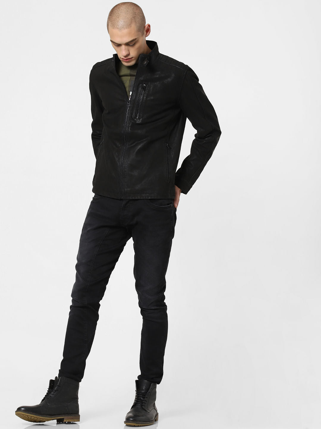 Black Washed Leather Jacket