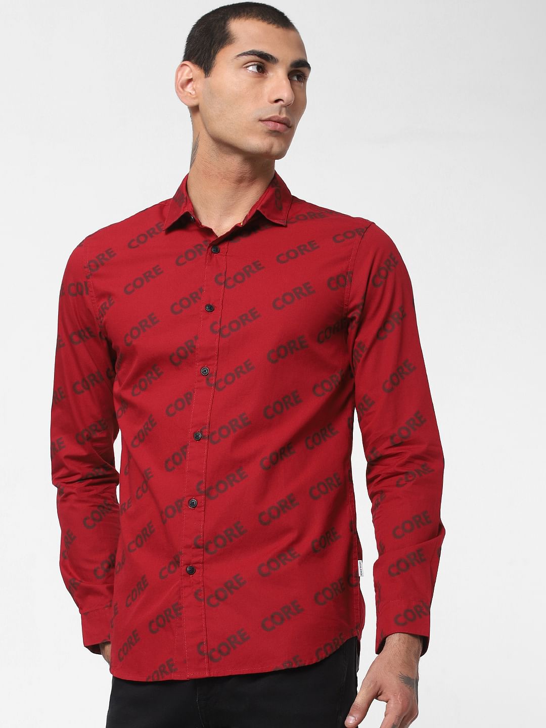 Red All Over Print Full Sleeves Shirt
