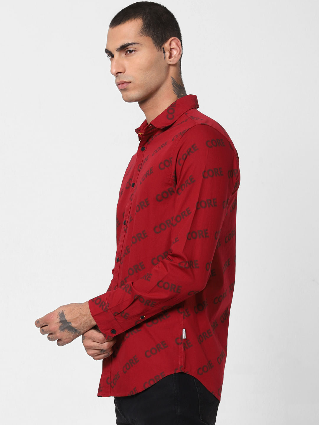 Red All Over Print Full Sleeves Shirt