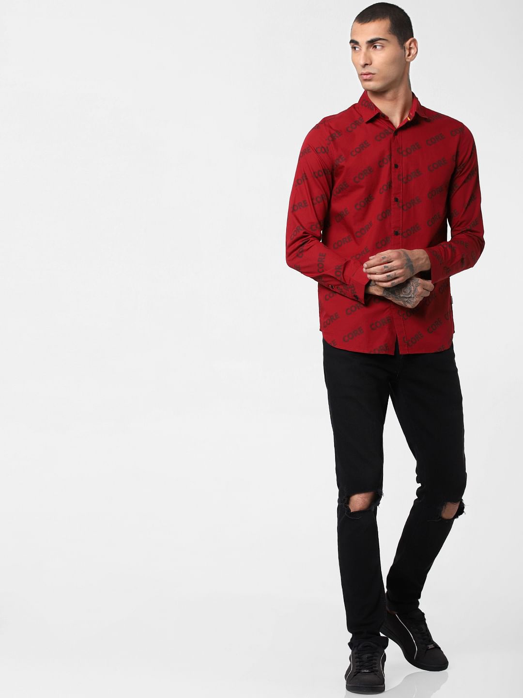 Red All Over Print Full Sleeves Shirt