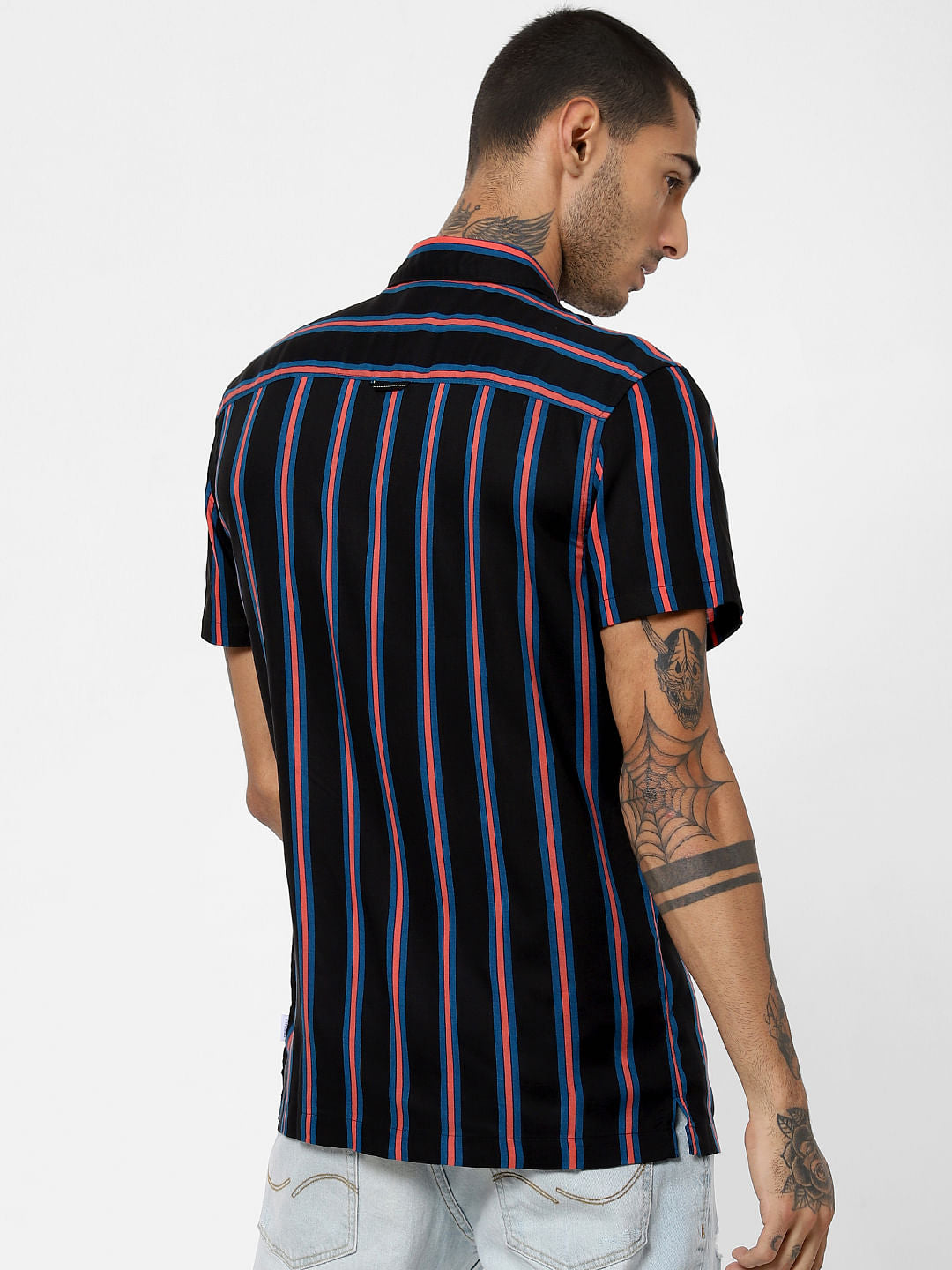 Black Striped Short Sleeves Shirt