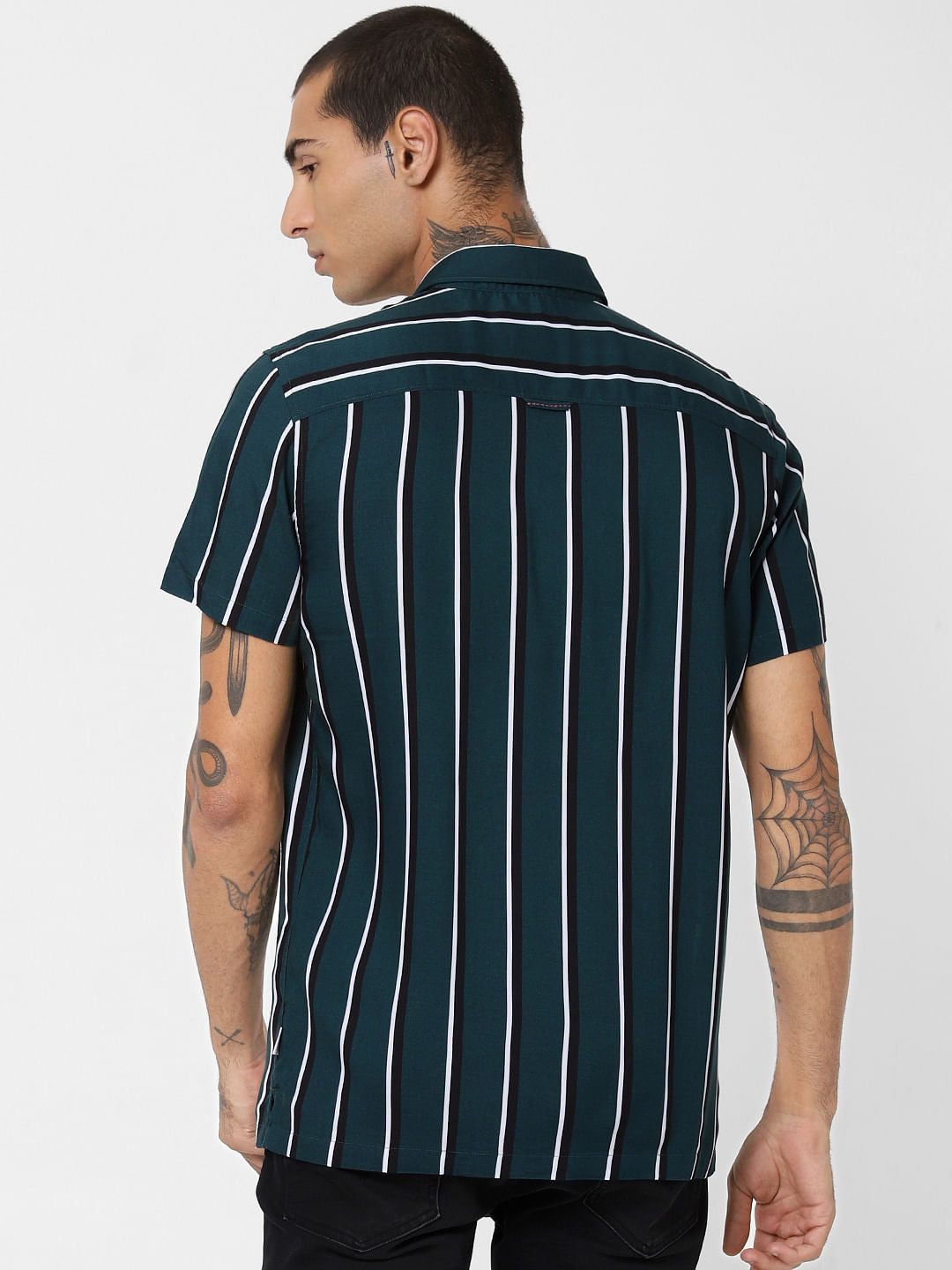 Green Striped Short Sleeves Shirt