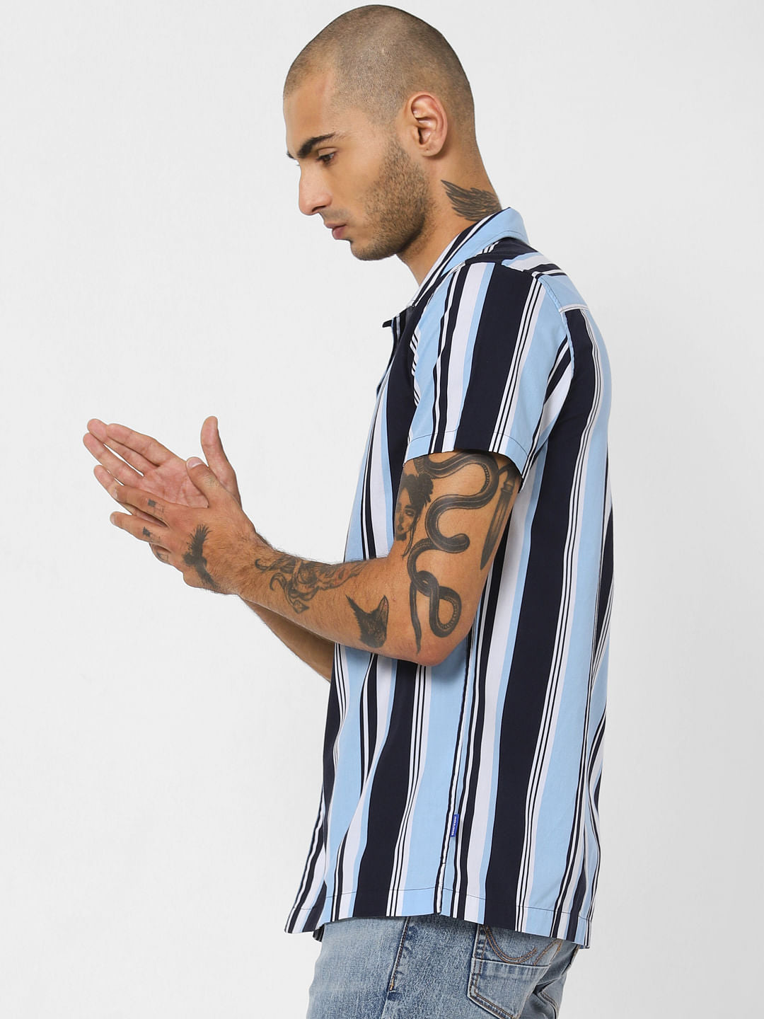Blue Striped Short Sleeves Shirt