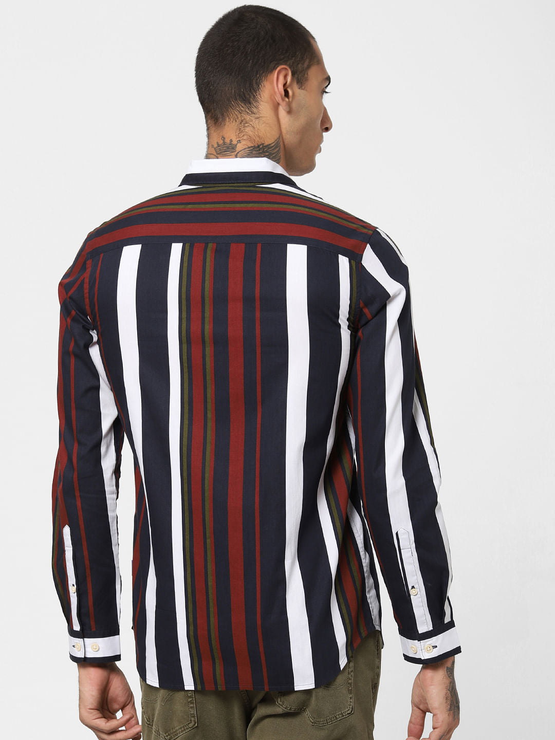 Navy Blue Striped Full Sleeves Shirt