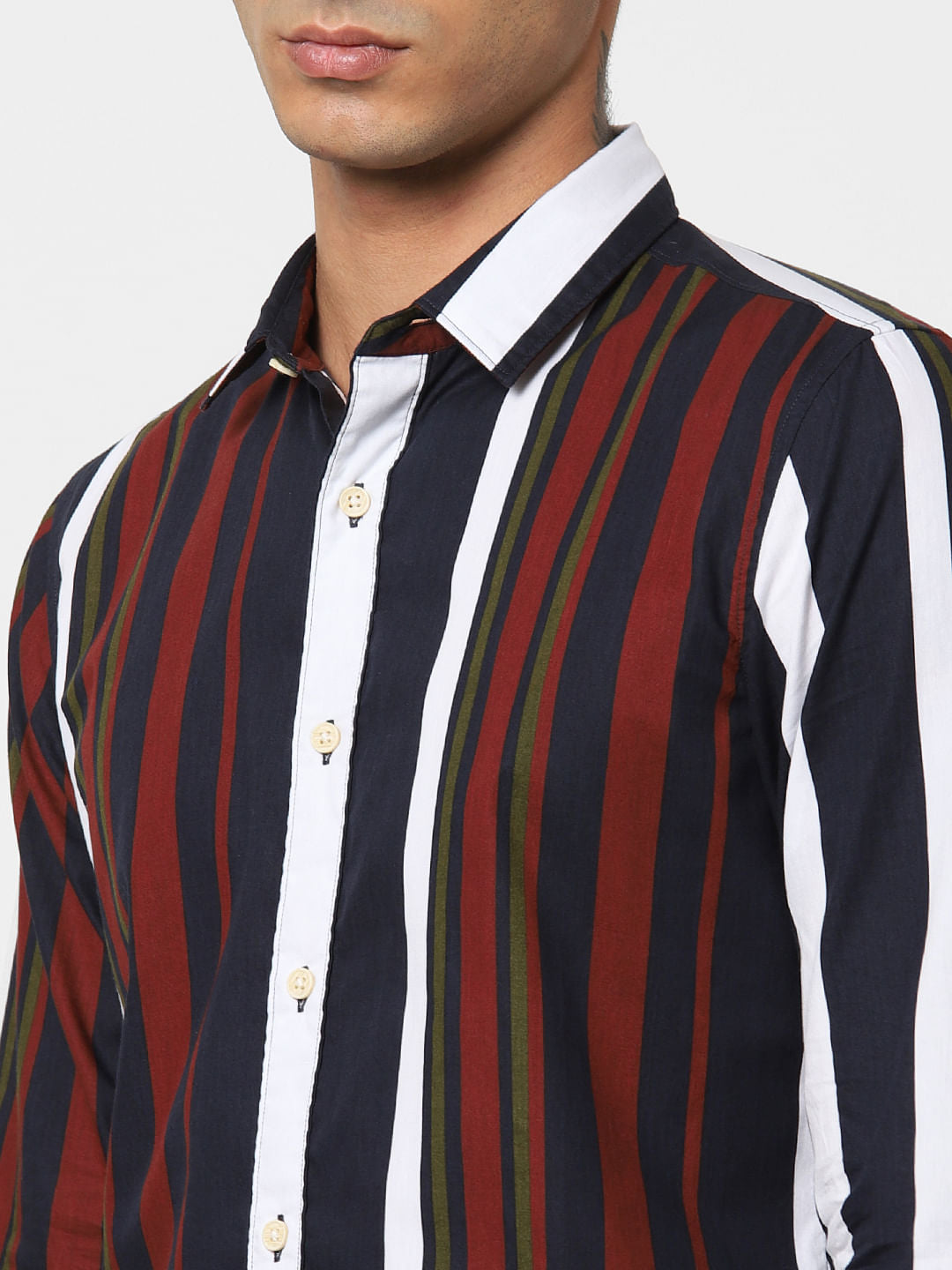 Navy Blue Striped Full Sleeves Shirt