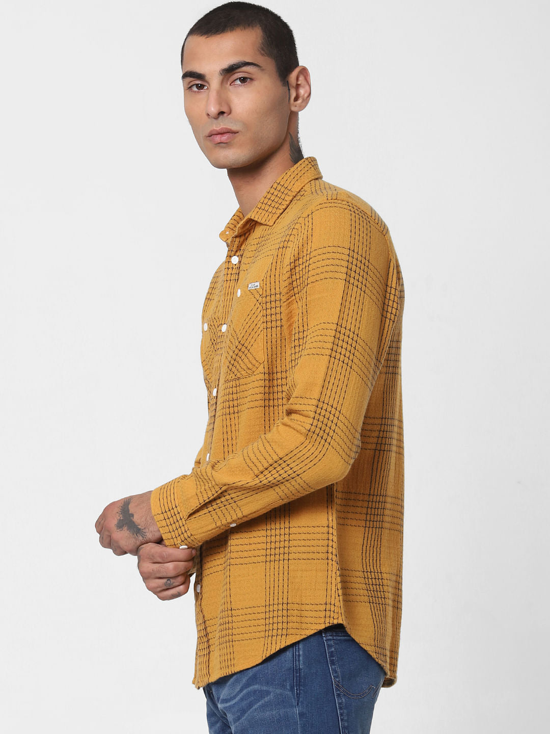 Mustard Printed Full Sleeves Shirt