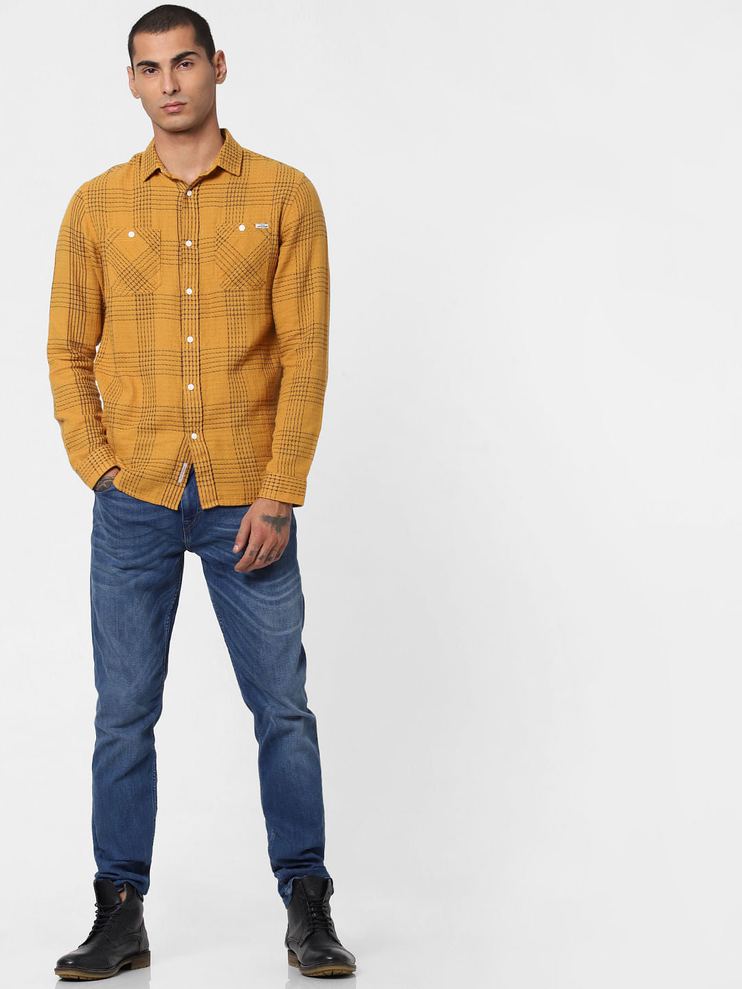 Mustard Printed Full Sleeves Shirt