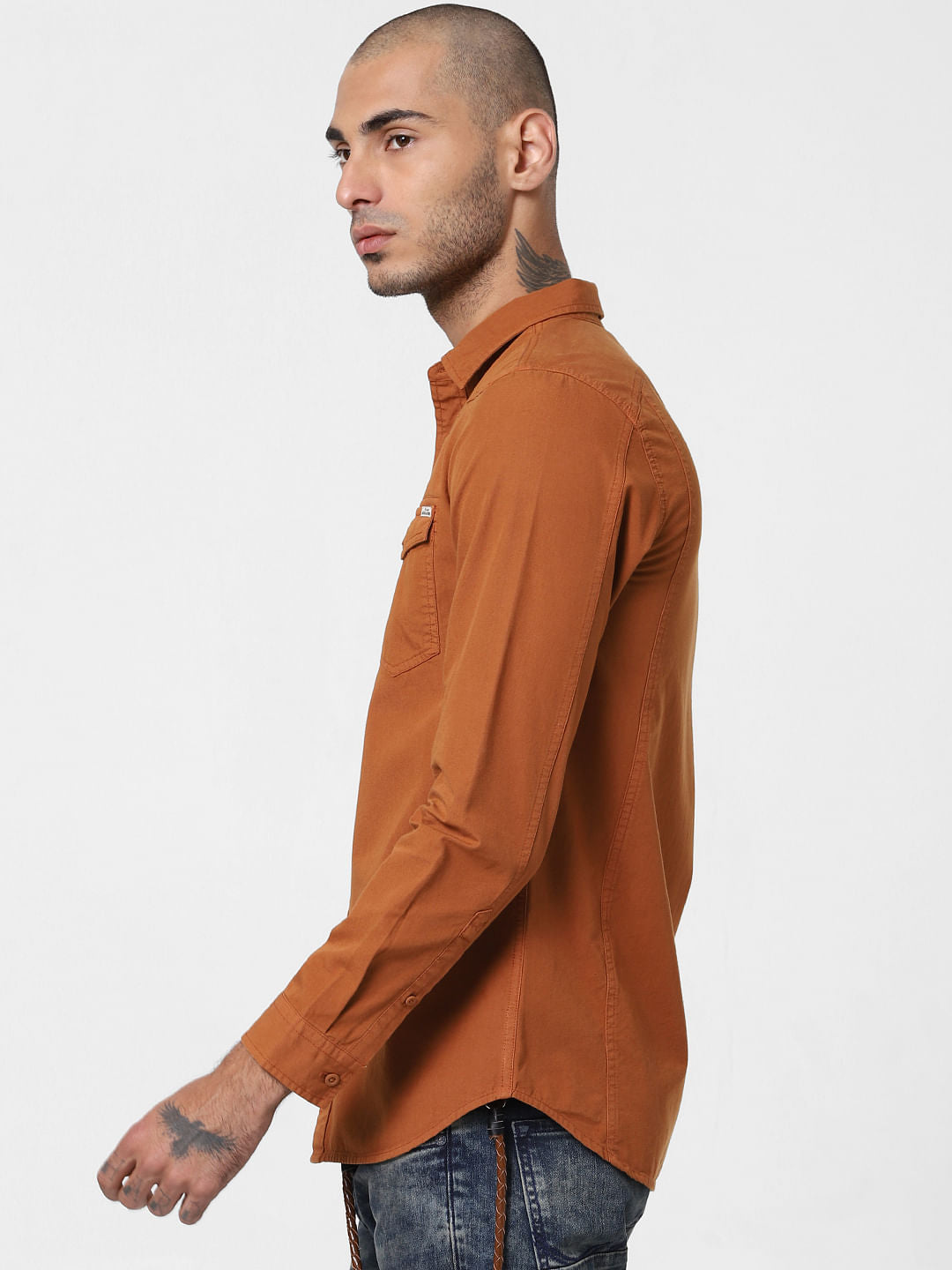 Brown Washed Full Sleeves Shirt