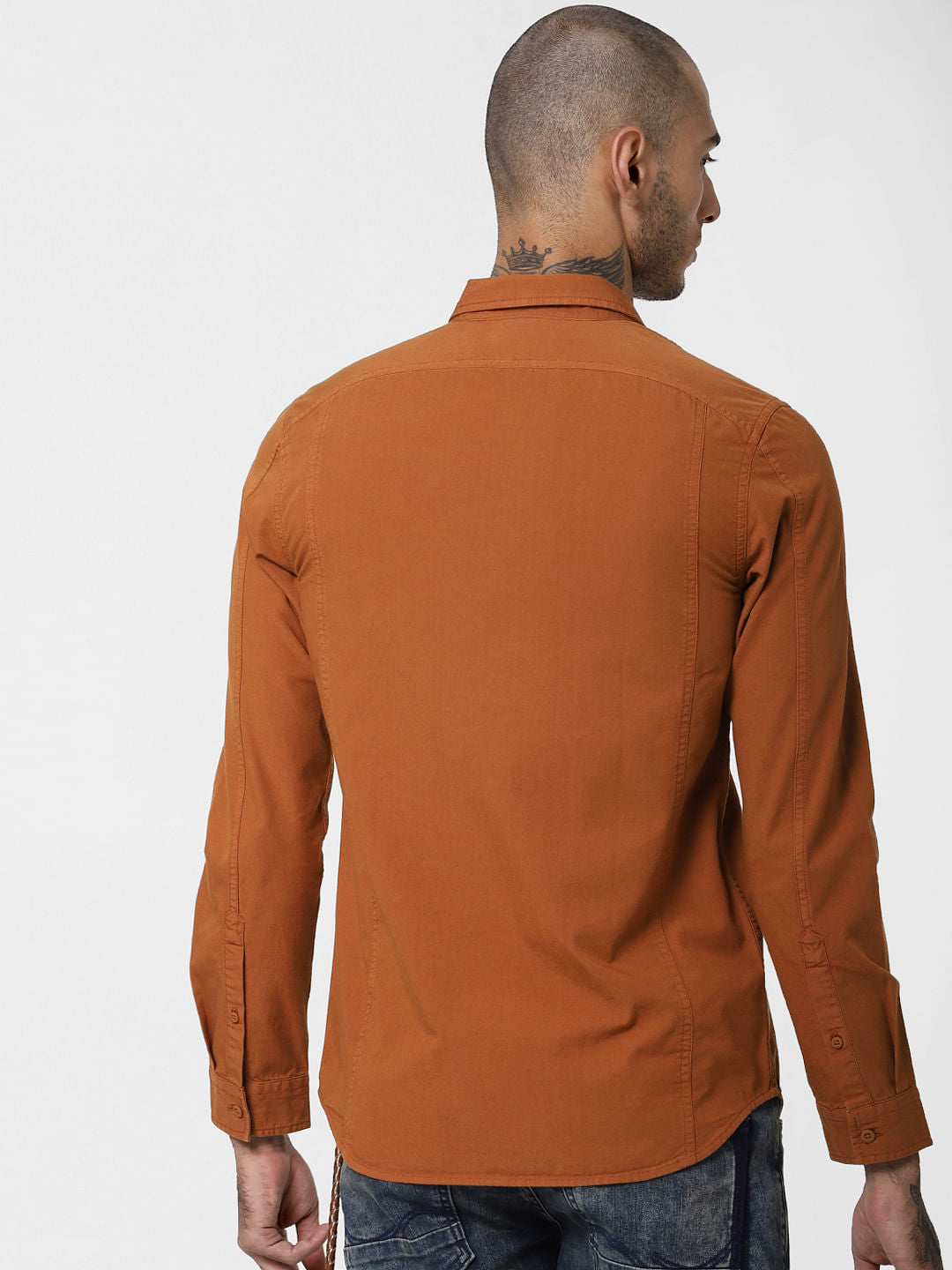 Brown Washed Full Sleeves Shirt