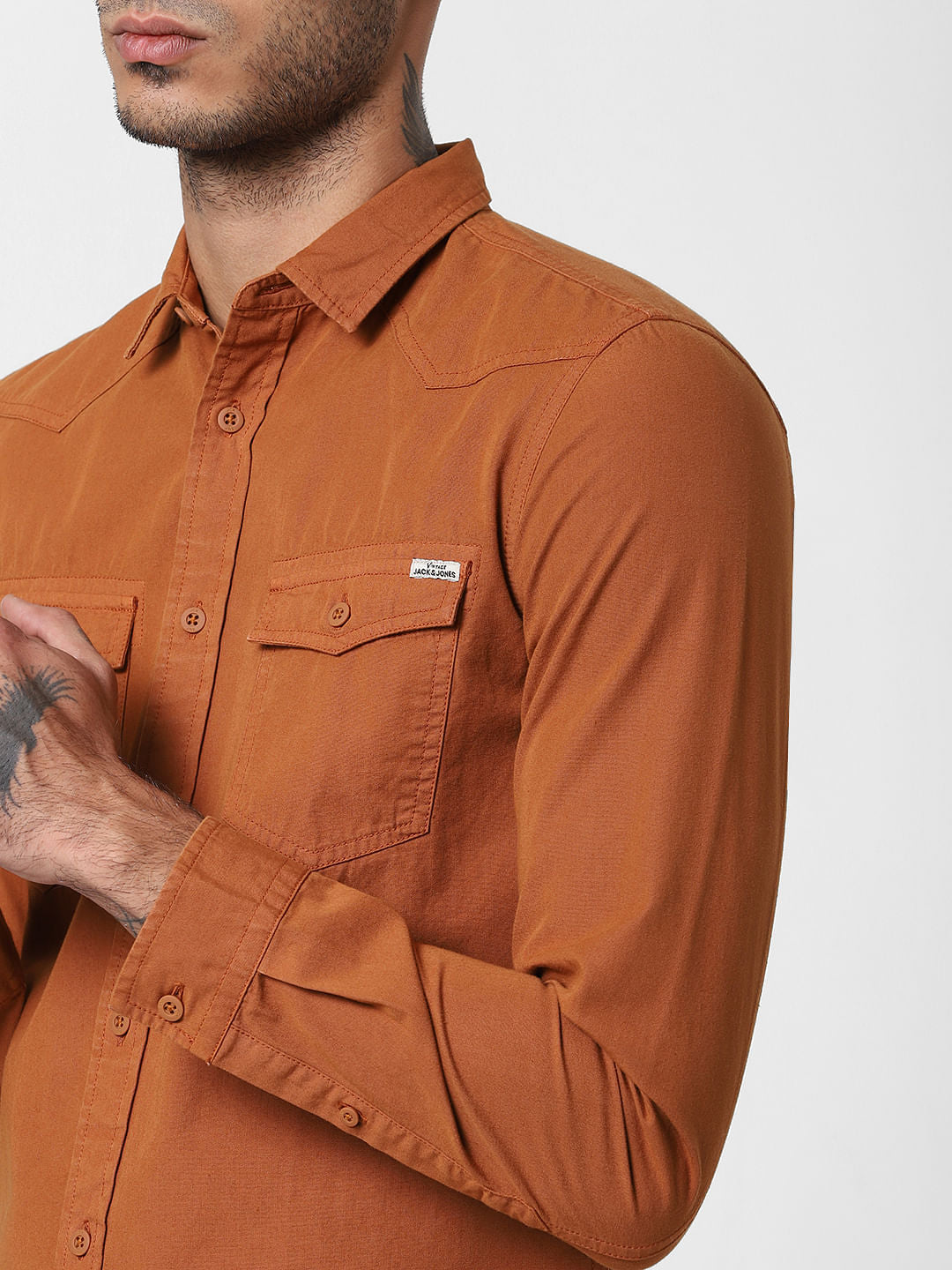 Brown Washed Full Sleeves Shirt
