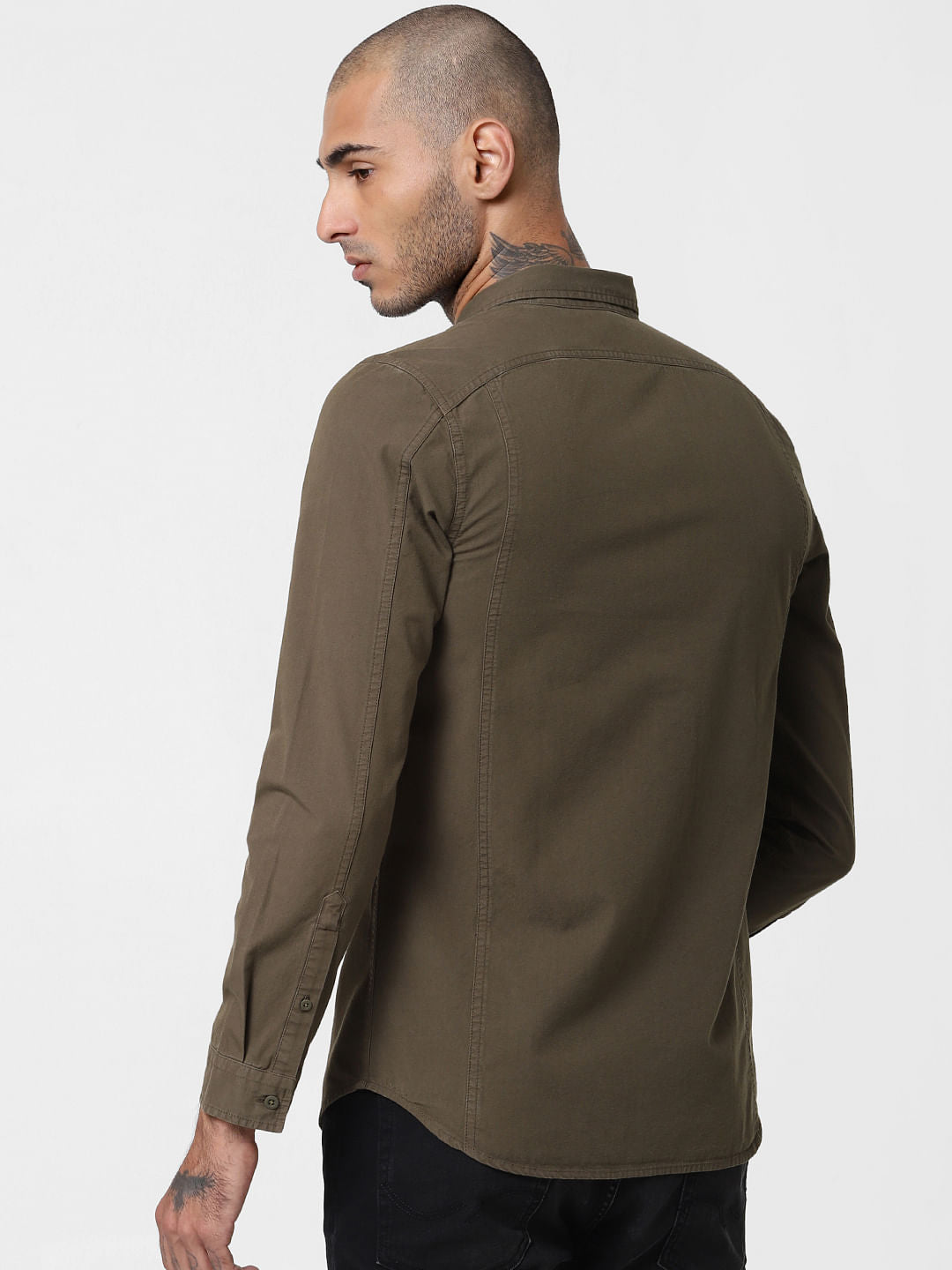 Dark Green Washed Full Sleeves Shirt