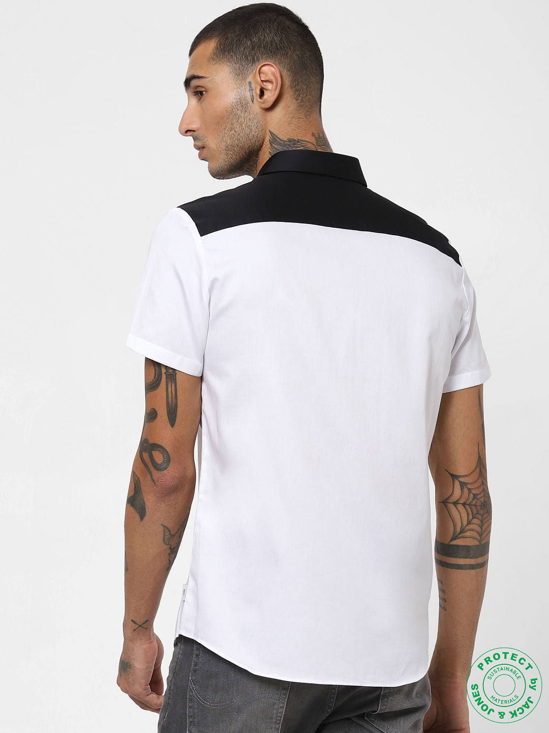 White Colourblocked Short Sleeves Shirt