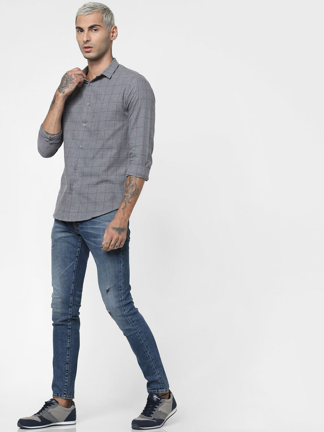 Grey Check Full Sleeves Shirt