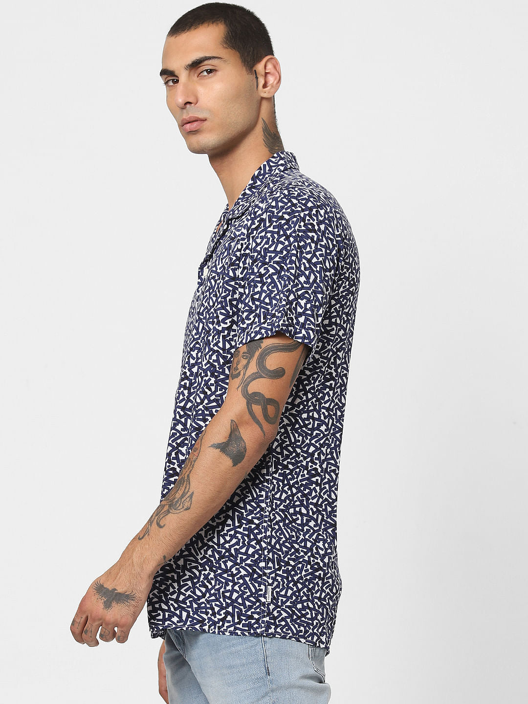 White Printed Short Sleeves Shirt