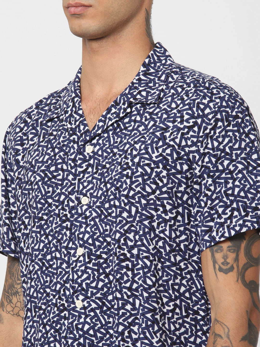 White Printed Short Sleeves Shirt